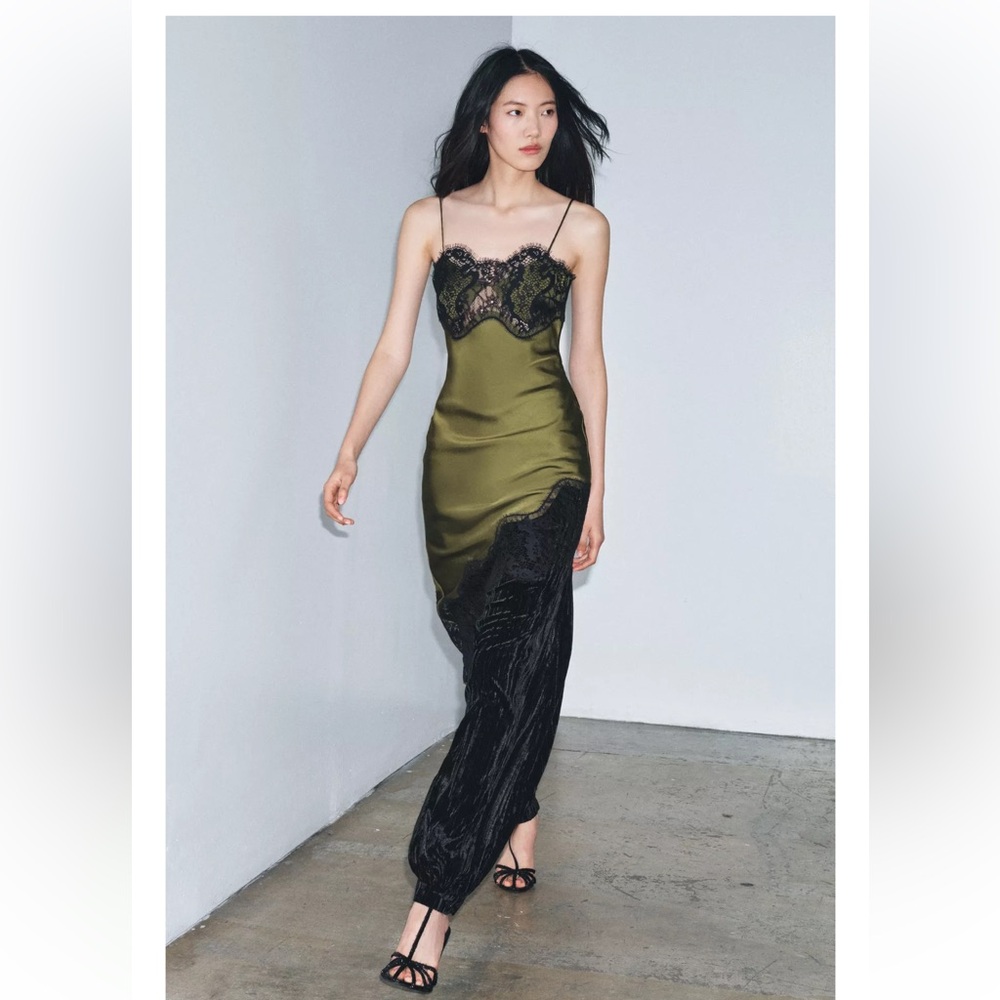 Zara Asymmetrical Dress in Olive and Black